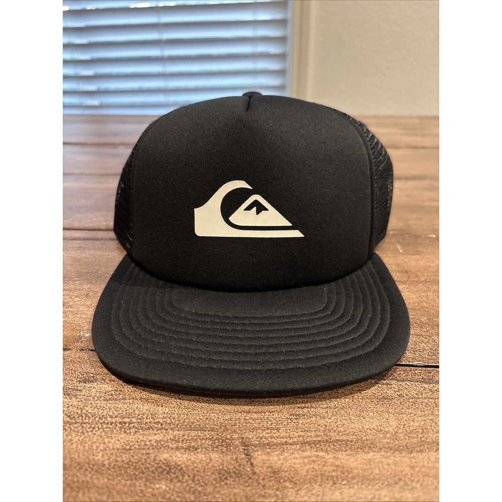 Quicksilver Snapback Hat Surf Mesh Trucker Black Cap Beach Vintage
